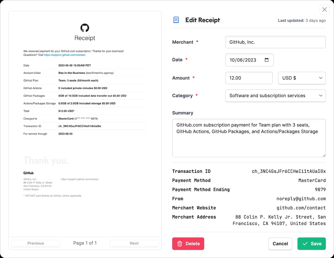 Receipt Preview