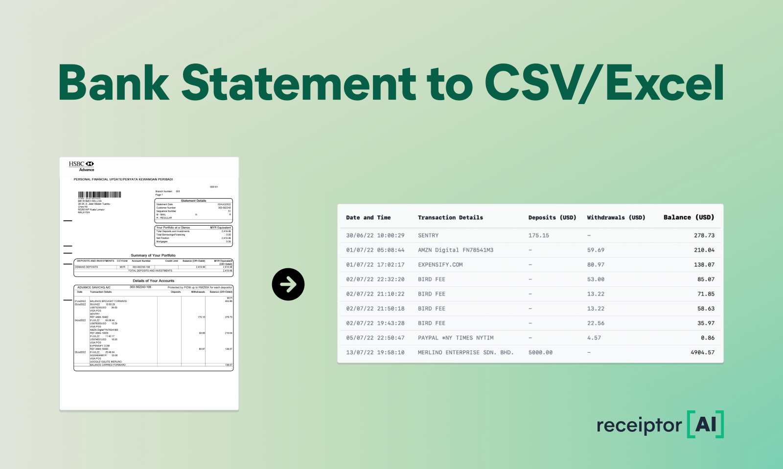 Bank Statement to CSV/Excel
