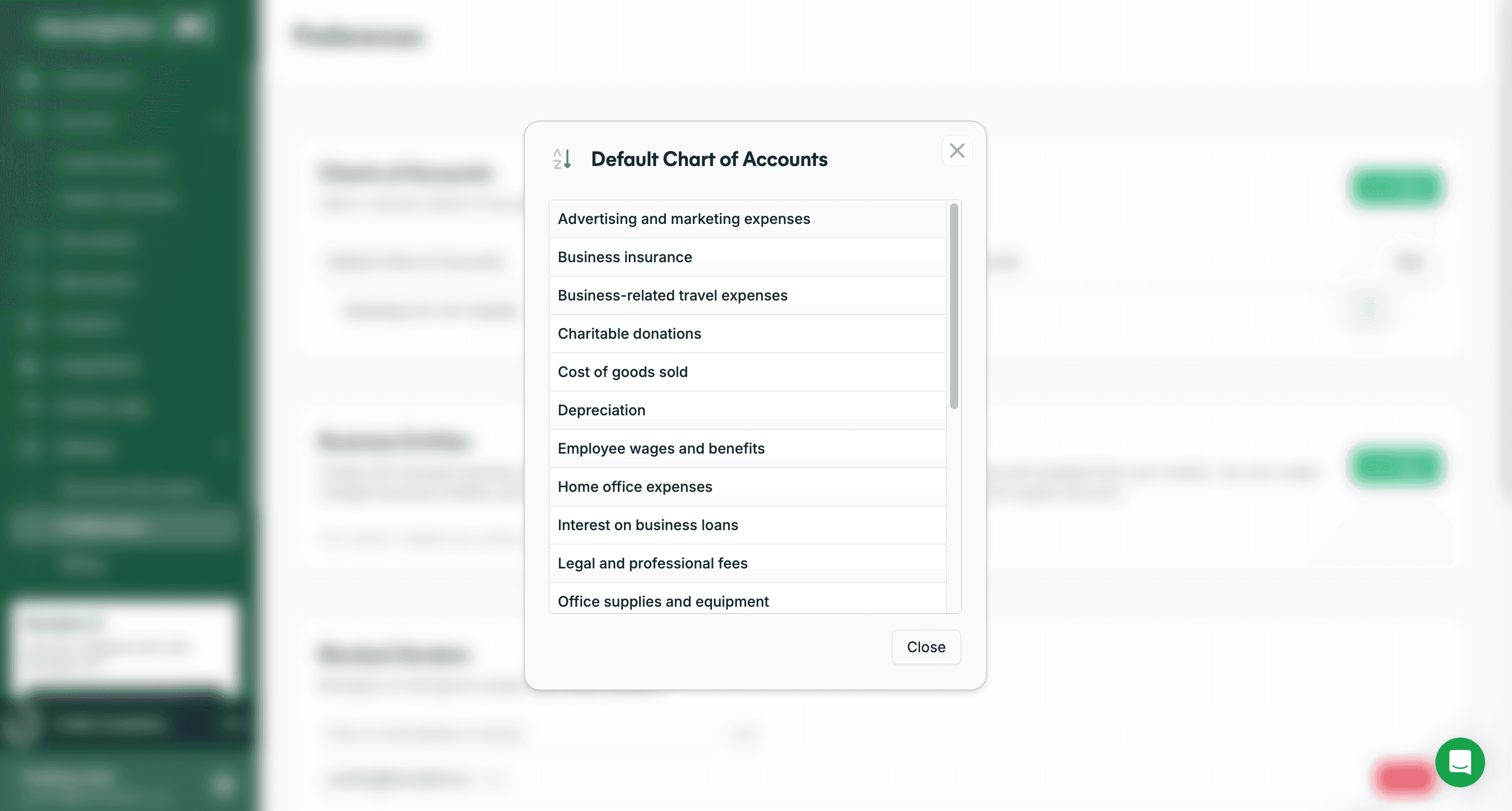 chart of accounts
