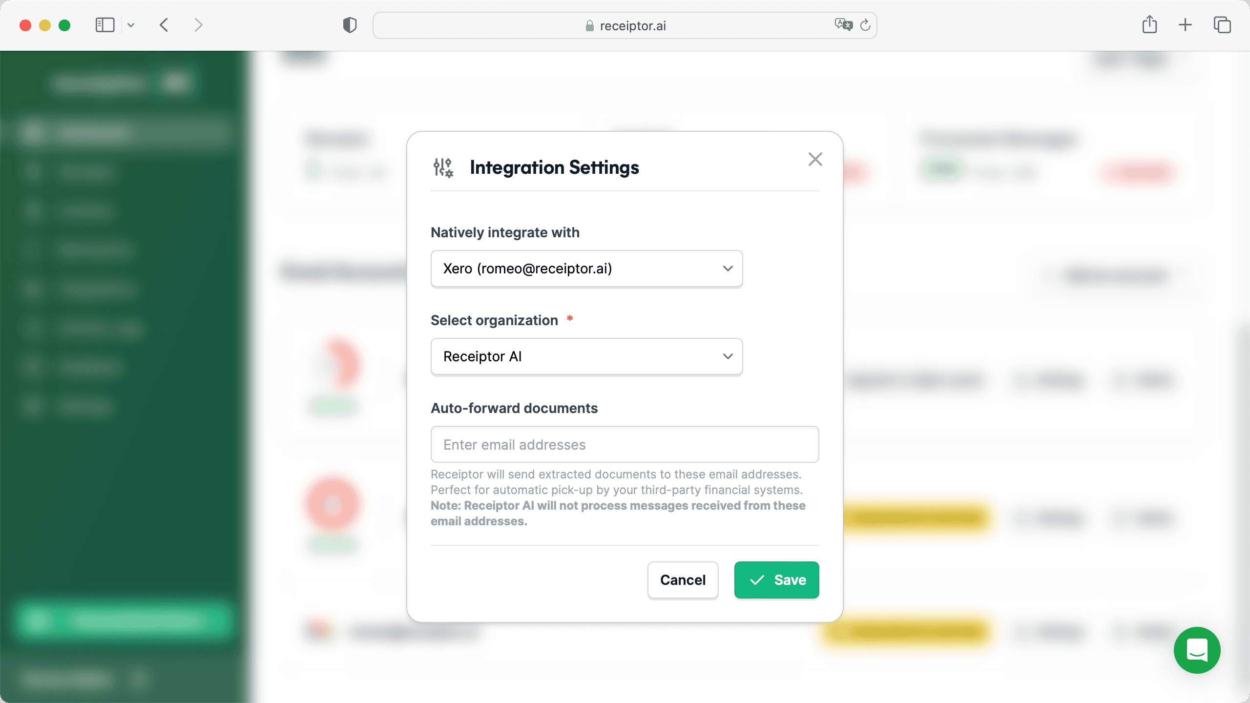 Your email account settings in the Dashboard