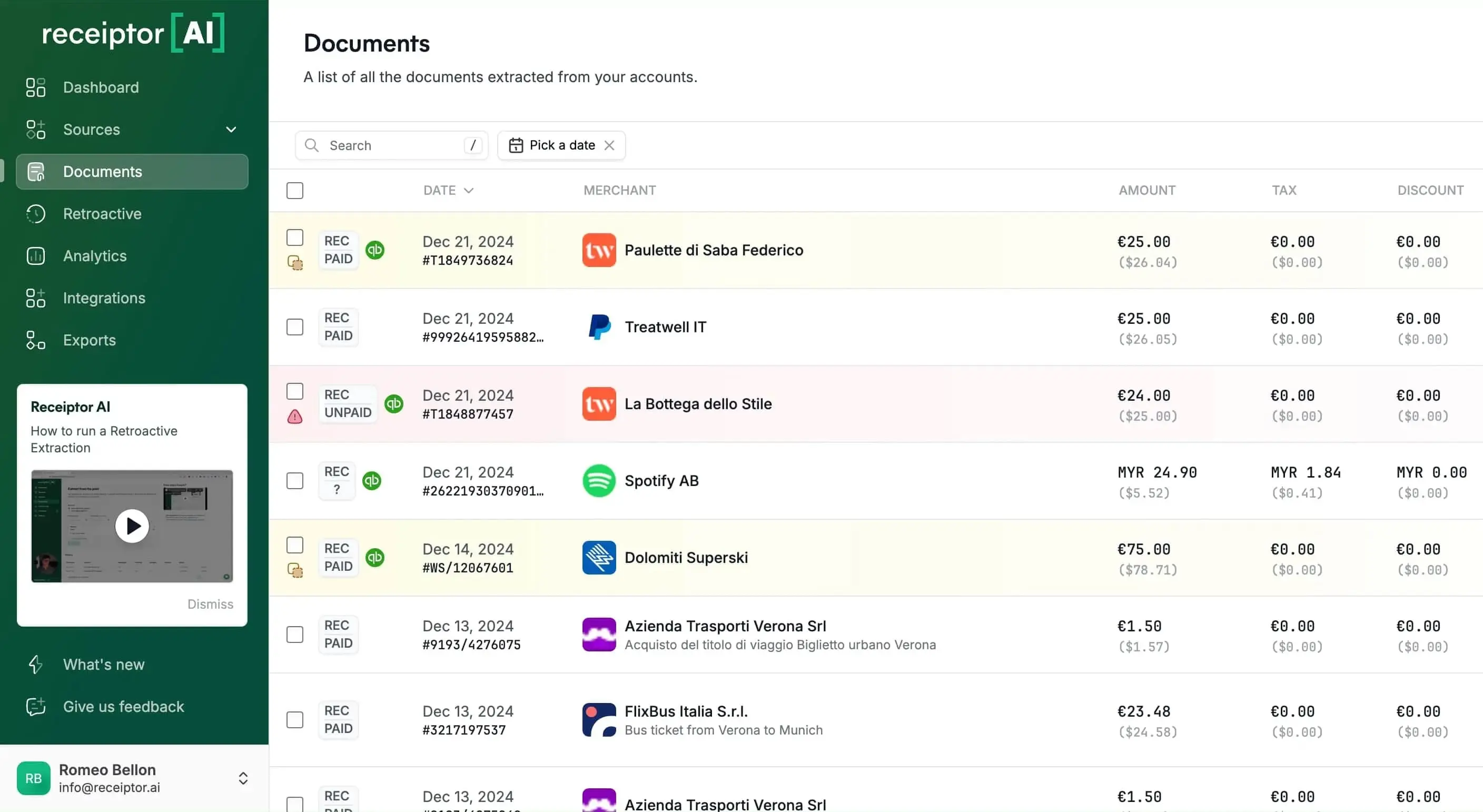 Receiptor AI Dashboard